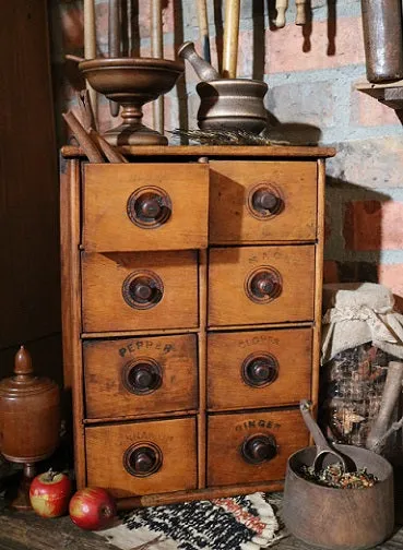 19th Century Spice Cabinet with Lettering