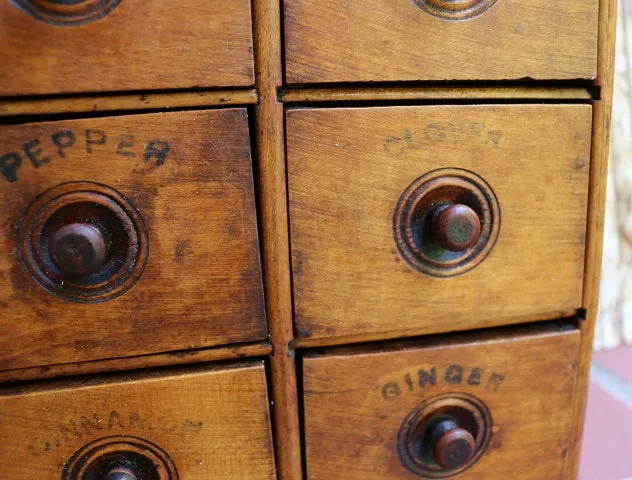 19th Century Spice Cabinet with Lettering