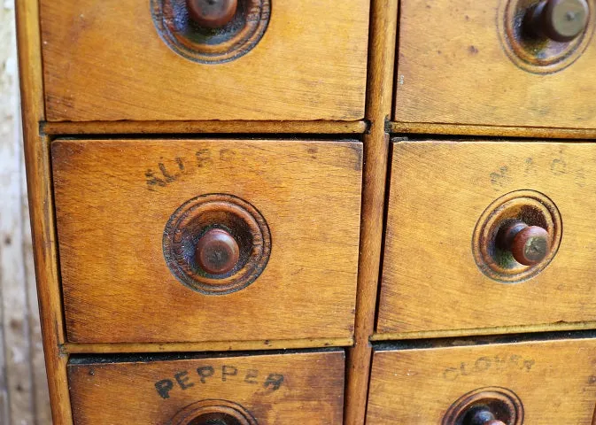 19th Century Spice Cabinet with Lettering