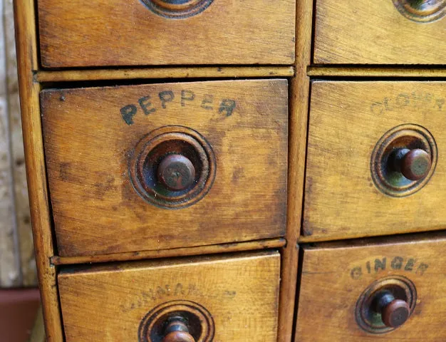 19th Century Spice Cabinet with Lettering