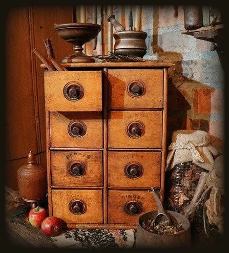 19th Century Spice Cabinet with Lettering