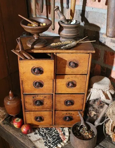 19th Century Spice Cabinet with Lettering