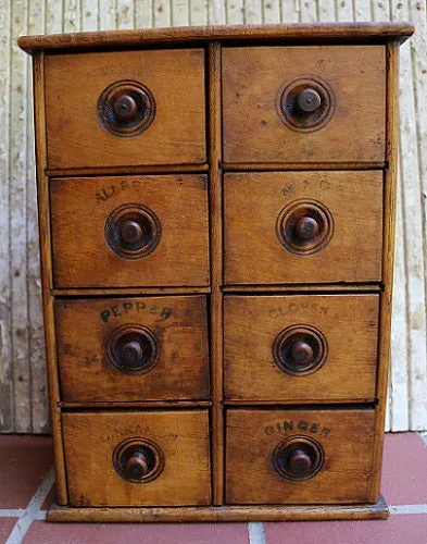 19th Century Spice Cabinet with Lettering