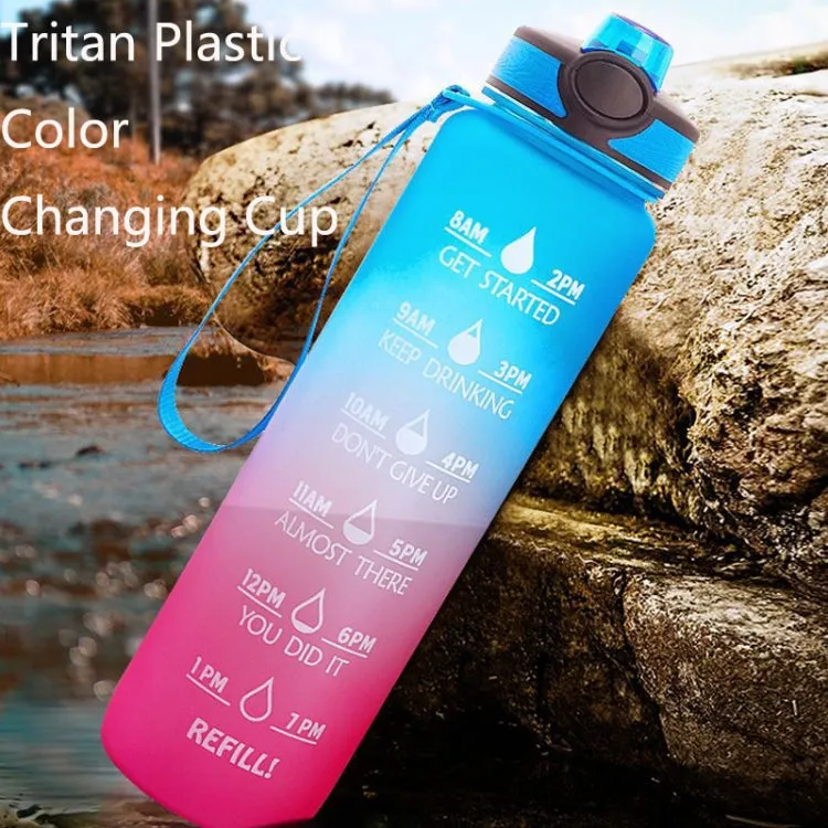 1L Tritan Plastic Gradient Color Cup Outdoor Large Capacity Sports Kettle(Yellow Blue Purple)