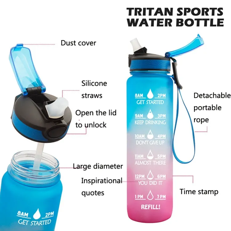 1L Tritan Plastic Gradient Color Cup Outdoor Large Capacity Sports Kettle(Yellow Blue Purple)