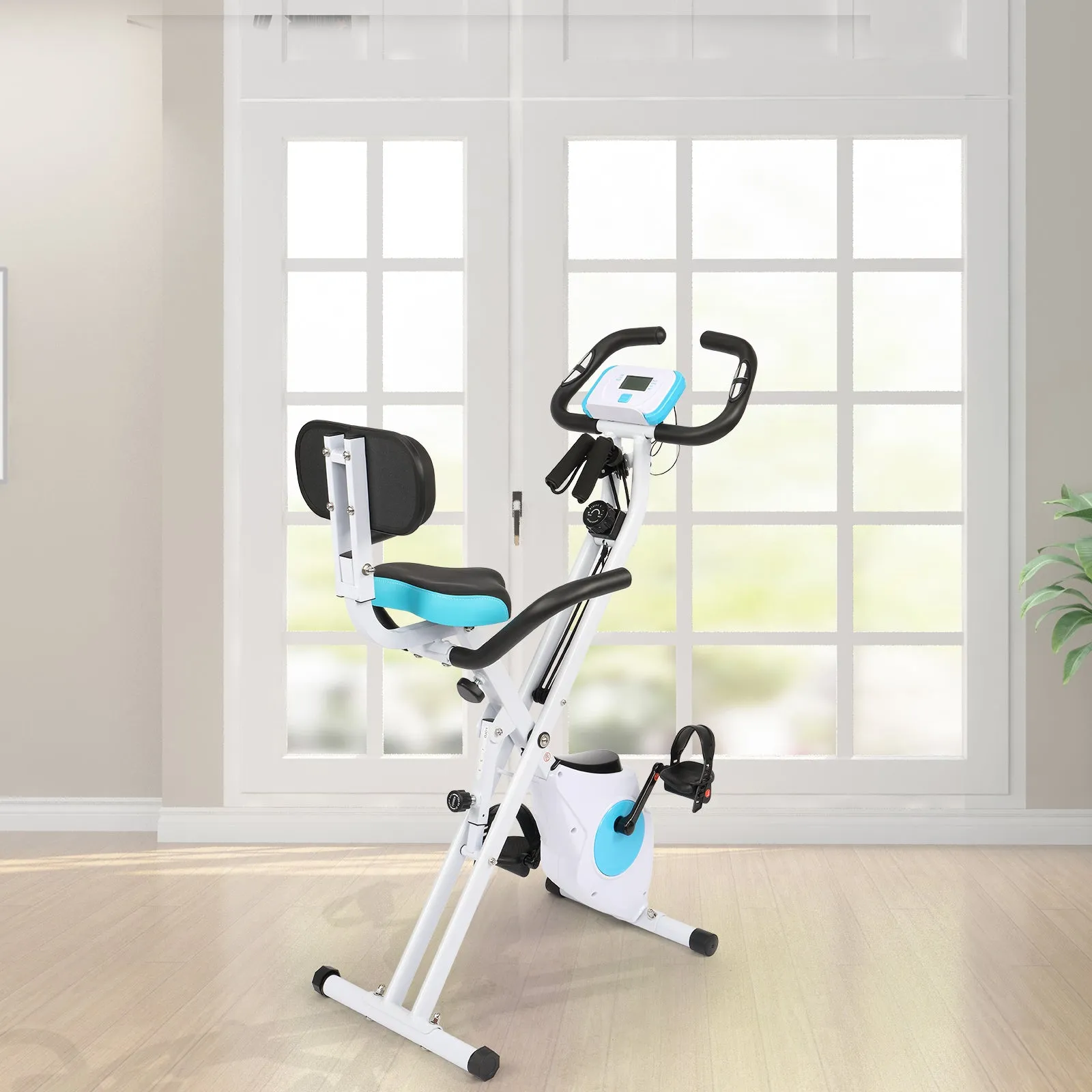 3 In 1 Folding Exercise Bike, Foldable Stationary Bike with Arm Workout, Backrest & Cushy Seat