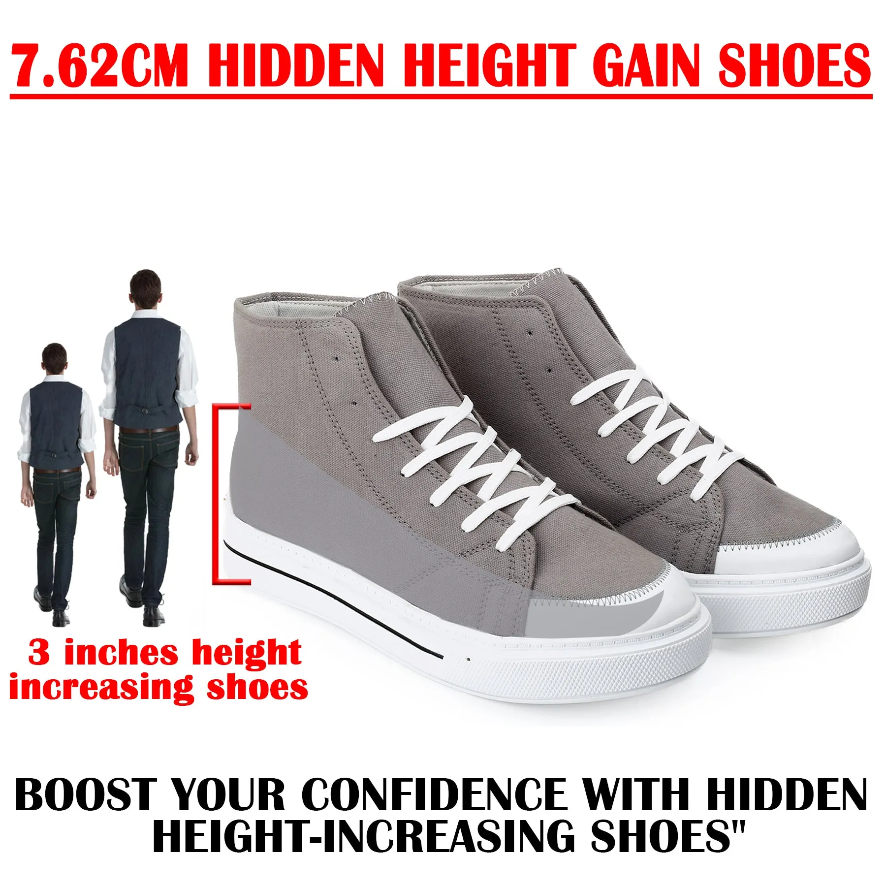 3 Inch Hidden Height Increasing Canvas Shoes