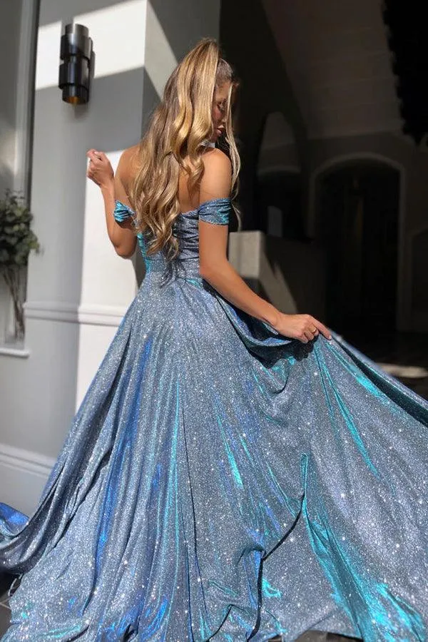 A-line Prom Dresses With Slit Sparkly Sweetheart Evening Gowns PSK306