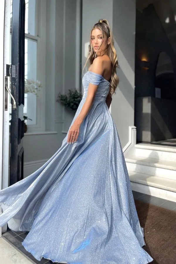 A-line Prom Dresses With Slit Sparkly Sweetheart Evening Gowns PSK306