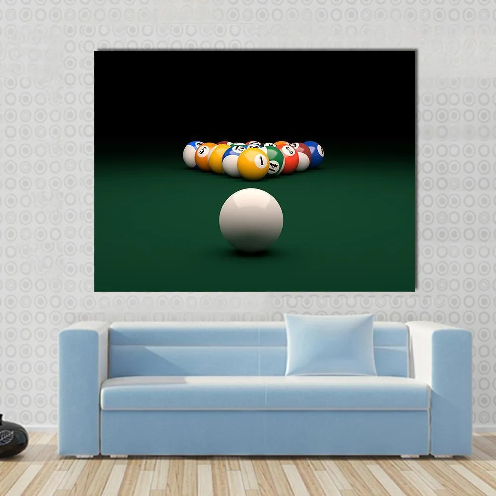 Balls On Billiards Green Table Canvas Wall Art