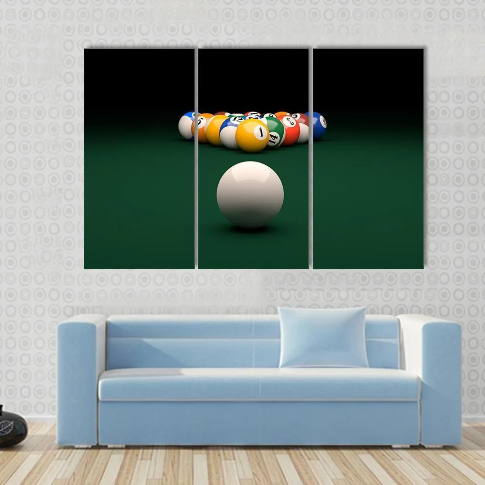 Balls On Billiards Green Table Canvas Wall Art