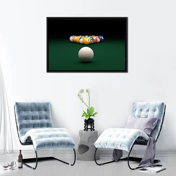 Balls On Billiards Green Table Canvas Wall Art