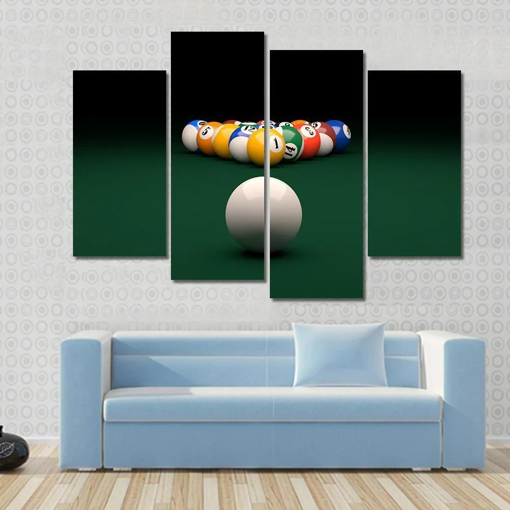 Balls On Billiards Green Table Canvas Wall Art