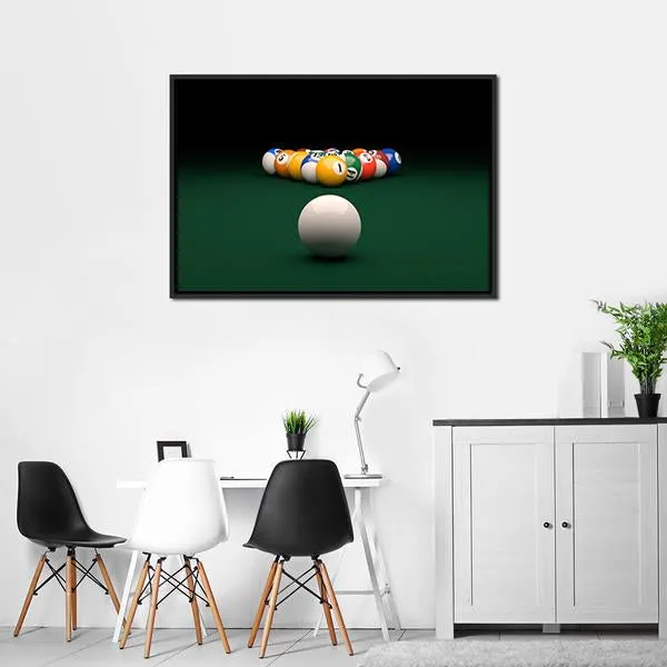 Balls On Billiards Green Table Canvas Wall Art