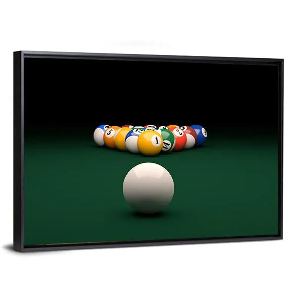 Balls On Billiards Green Table Canvas Wall Art