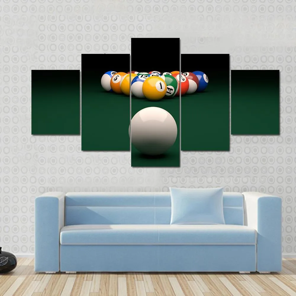 Balls On Billiards Green Table Canvas Wall Art