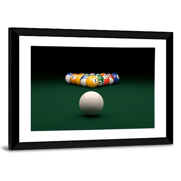 Balls On Billiards Green Table Canvas Wall Art