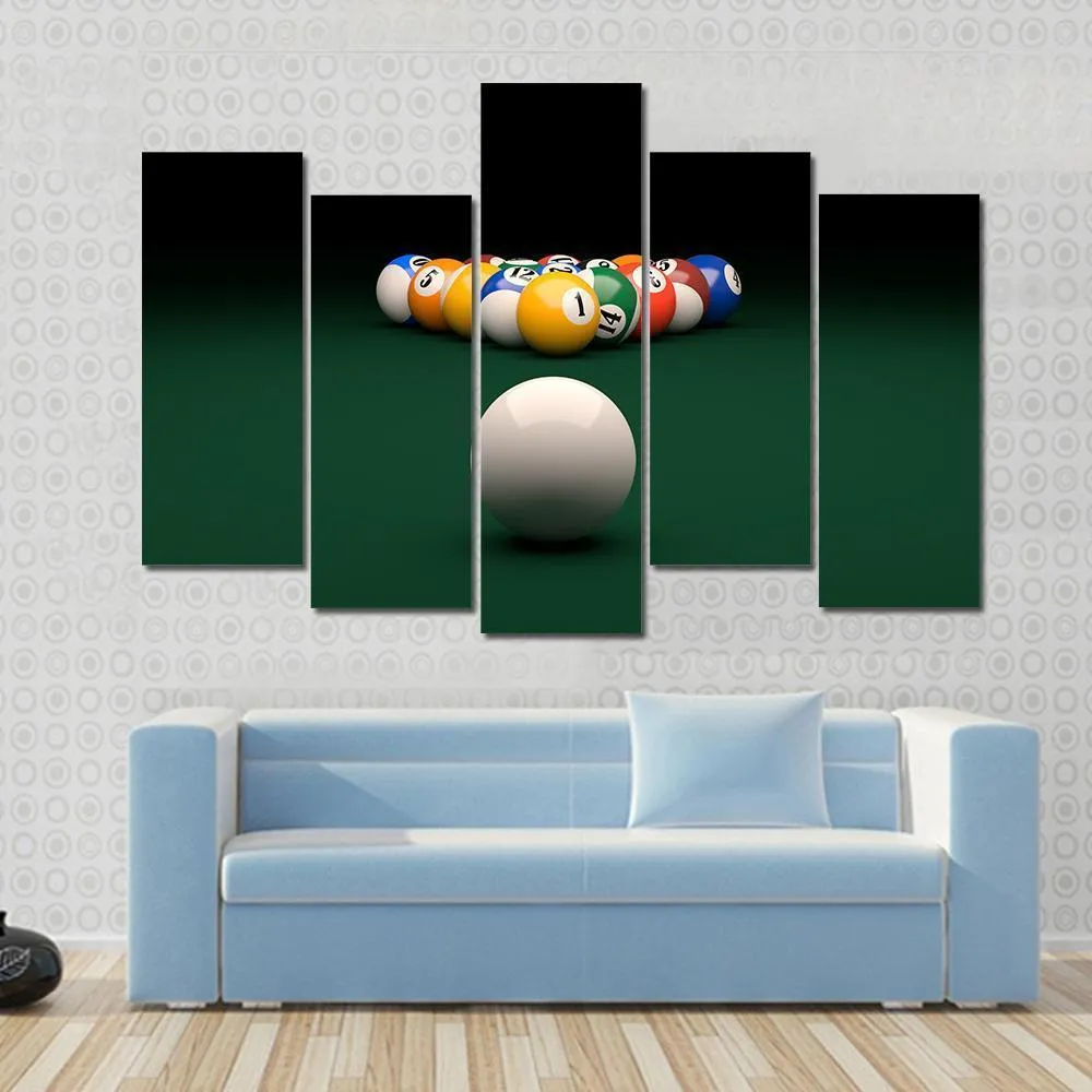 Balls On Billiards Green Table Canvas Wall Art