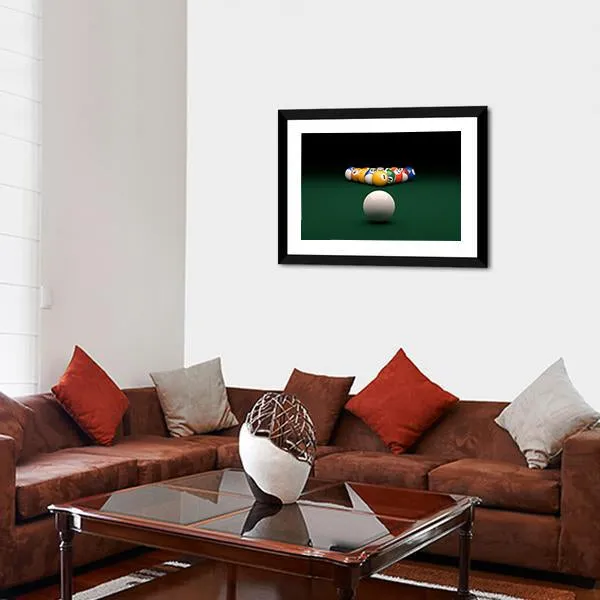 Balls On Billiards Green Table Canvas Wall Art