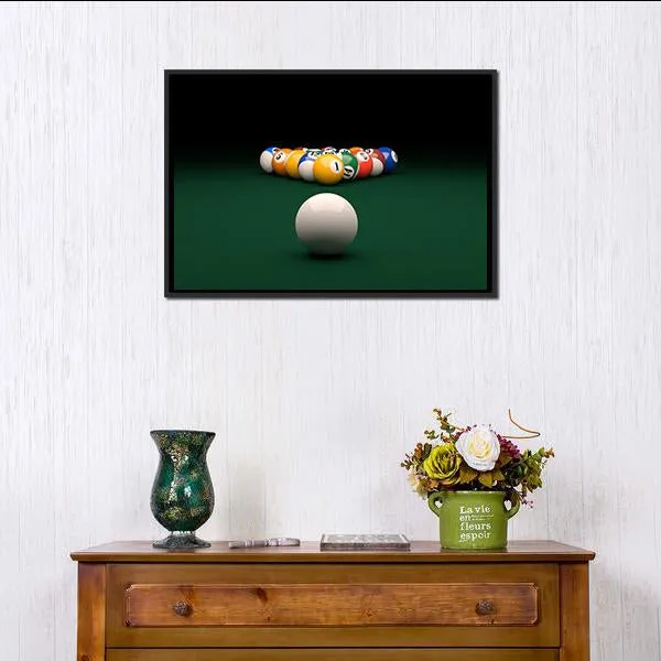 Balls On Billiards Green Table Canvas Wall Art