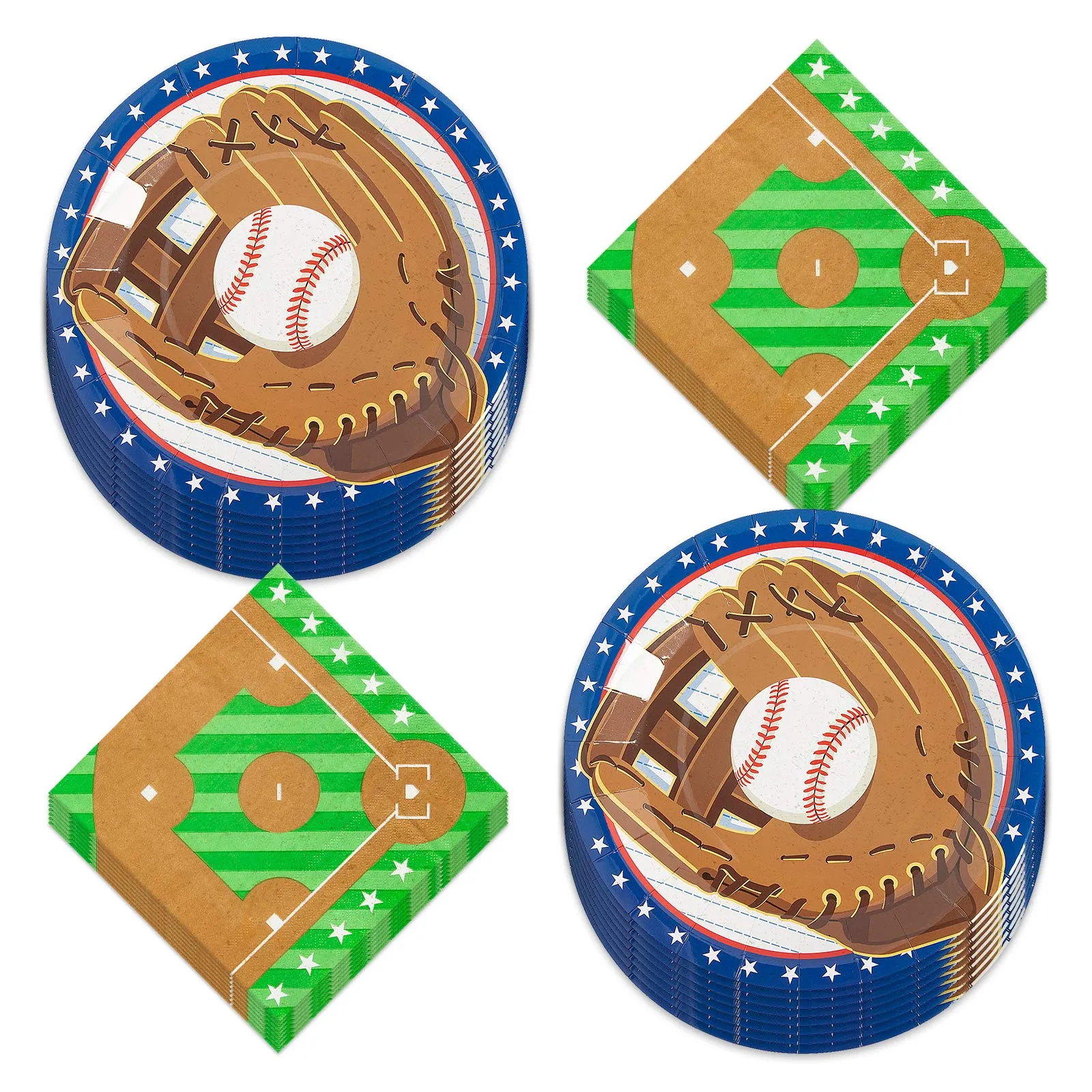 Baseball Party Play Ball Glove Paper Dinner Plates and Ball Diamond Lunch Napkins (Serves 16)