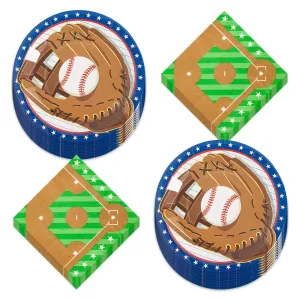 Baseball Party Play Ball Glove Paper Dinner Plates and Ball Diamond Lunch Napkins (Serves 16)