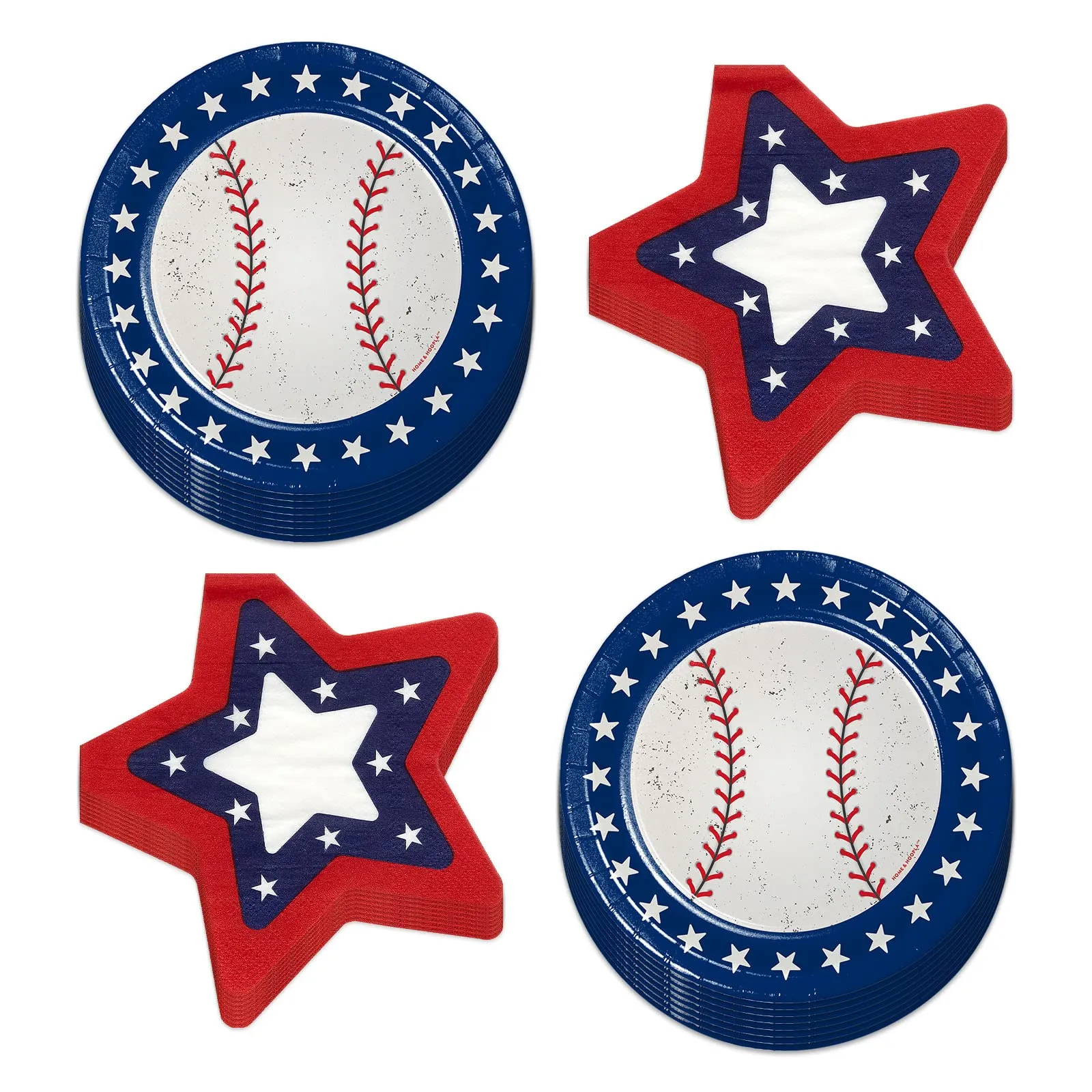 Baseball Party Supplies - All Star Red, White, and Blue Paper Dessert Plates & Star-Shaped Napkins (Serves 16)