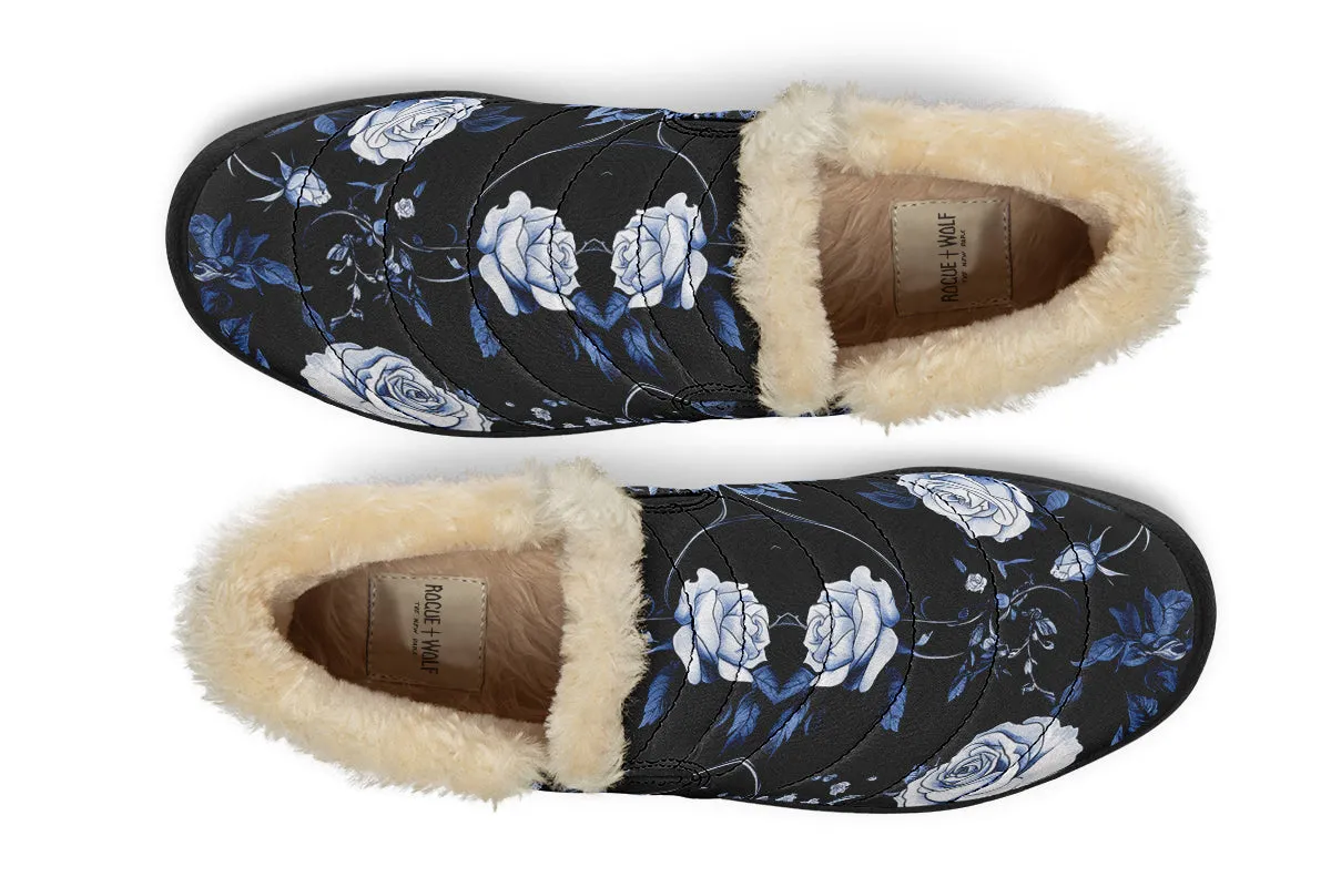 Blue Rose Romance Winter Sneakers - Warm & Easy Slip-On Shoes Lined with Vegan Wool with Anti-Slip Soles