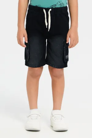 Boys Black Cargo Pocket Pull On Shorts