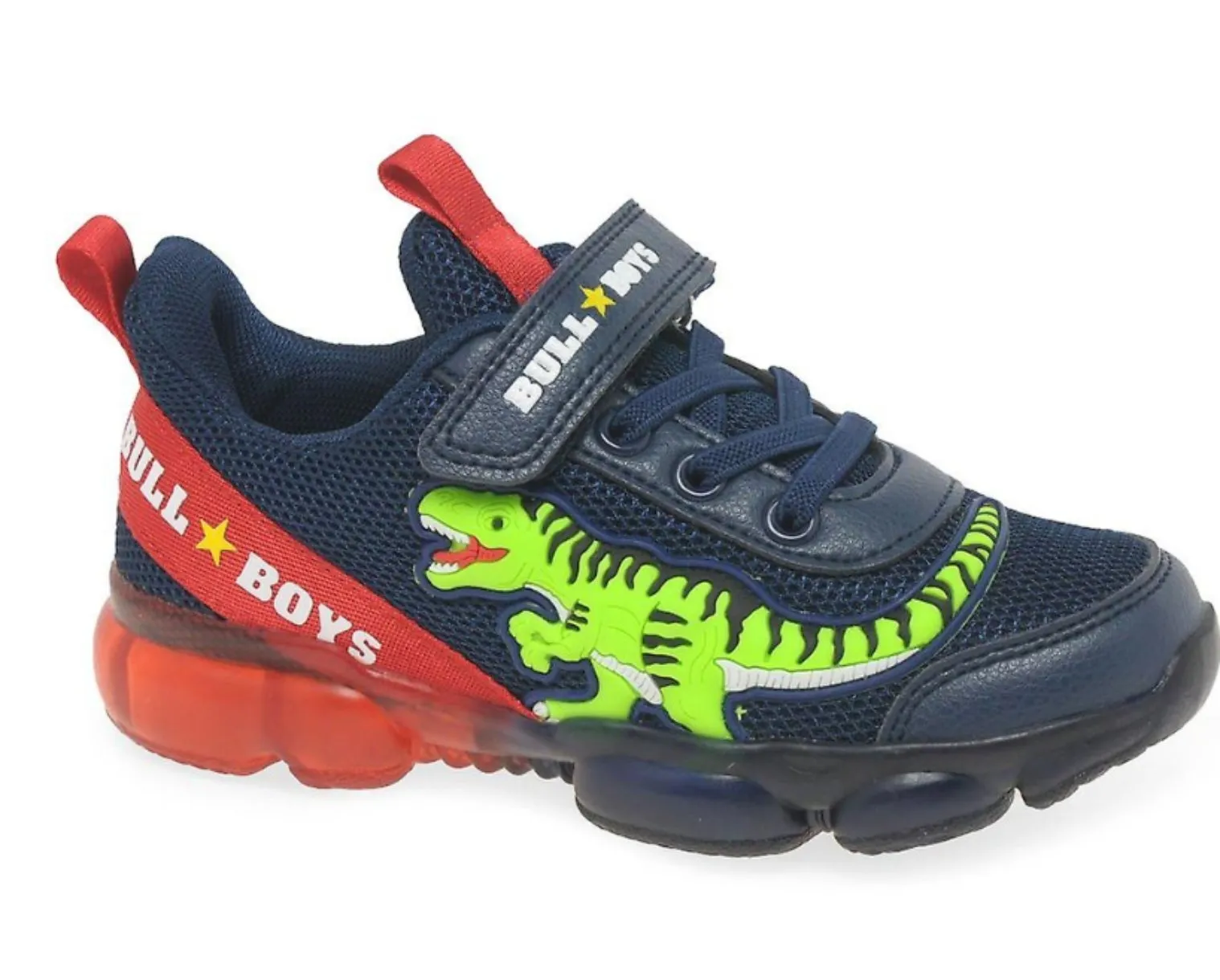 Bull BOYS Light Up Navy and Red Dinosaur Sneakers