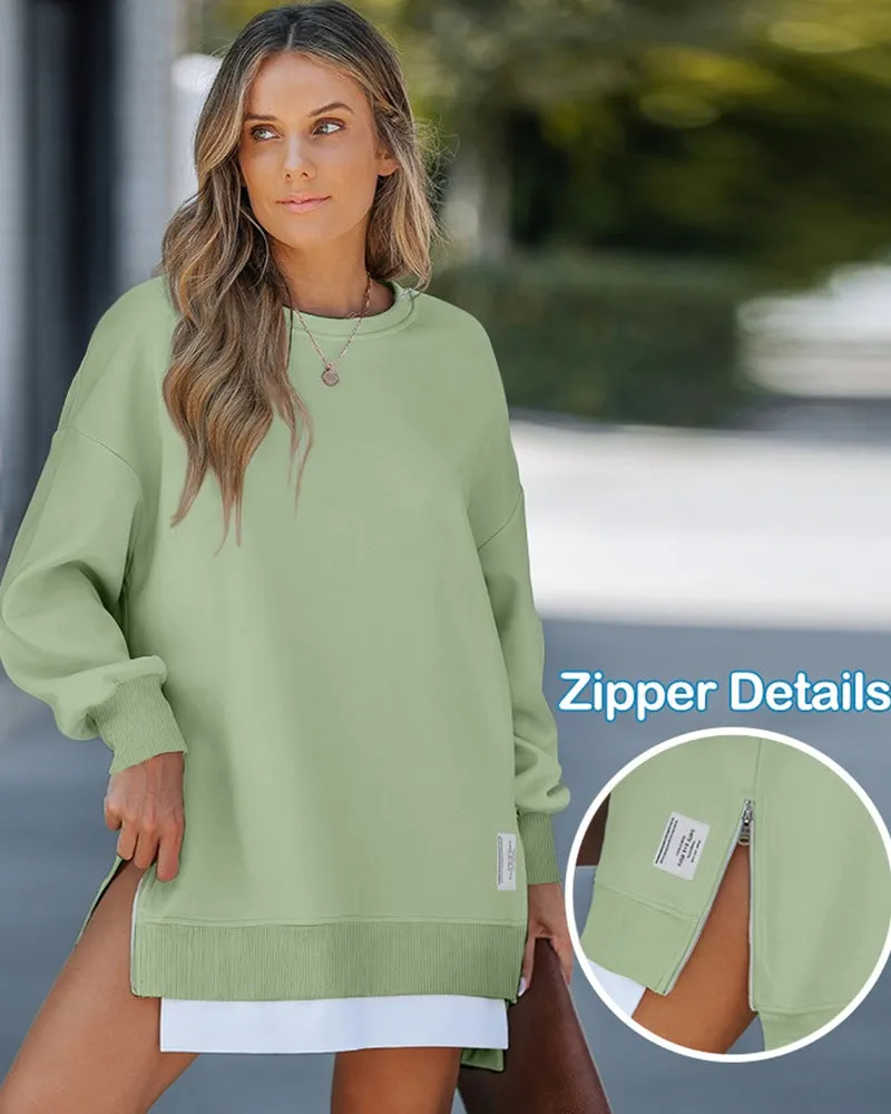 Casual Long Sleeve Zipper Slit Oversized Sweatshirt