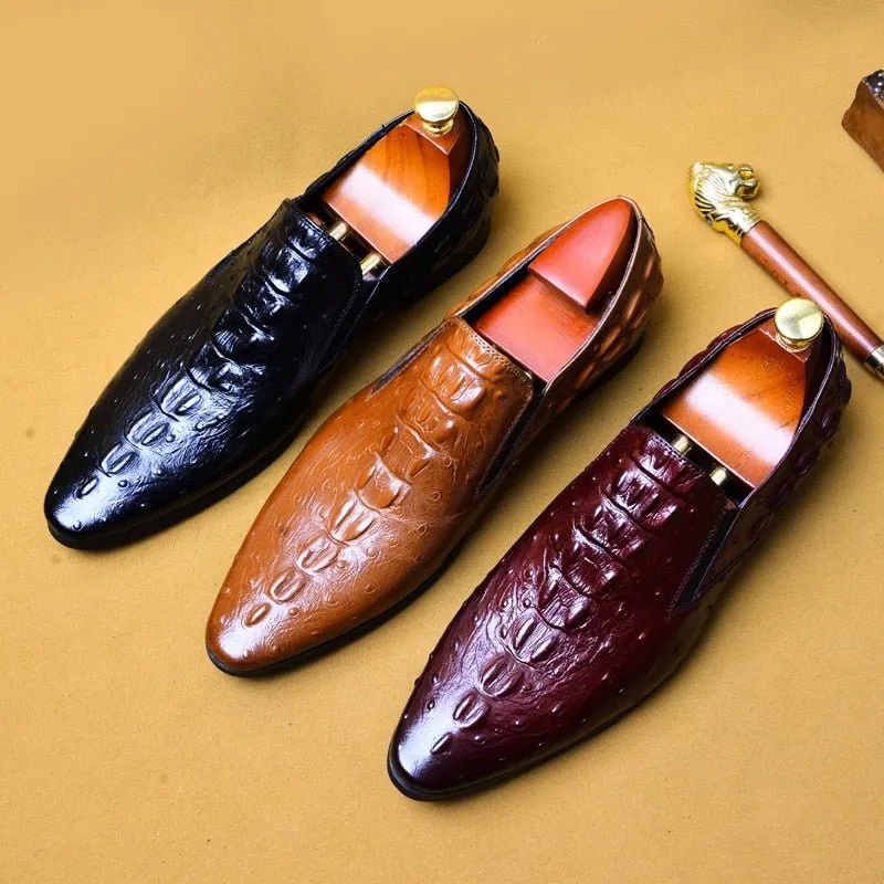 Chic CrocLeather Pointed Toe Slip-On Dress Shoes