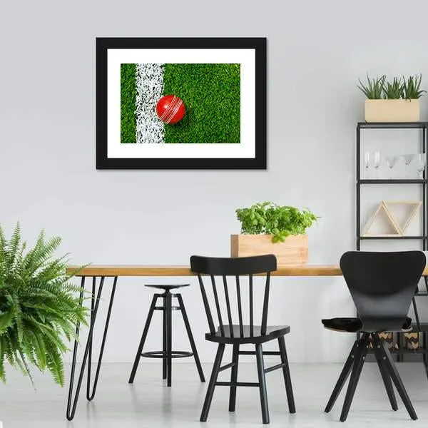 Cricket Ball On Grass Canvas Wall Art