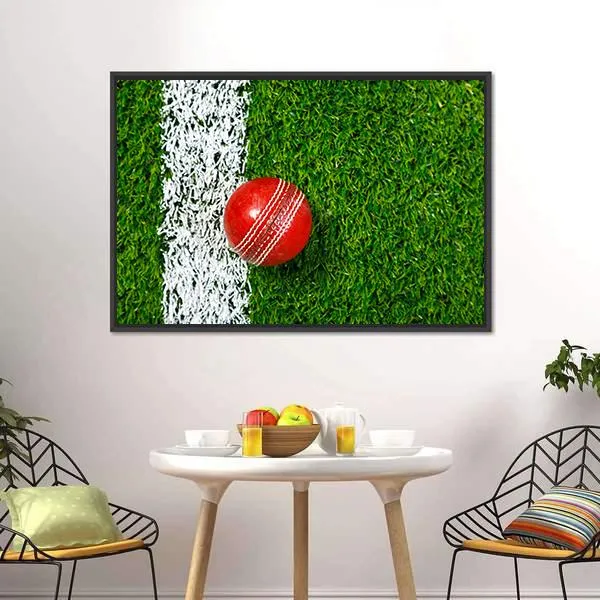 Cricket Ball On Grass Canvas Wall Art