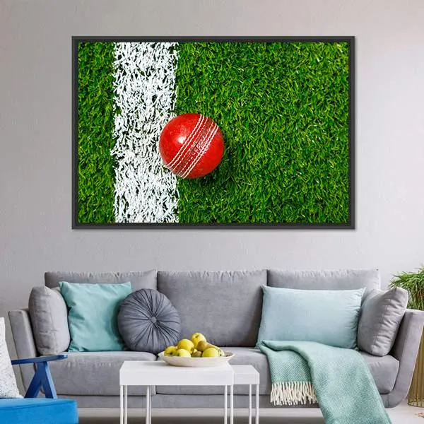 Cricket Ball On Grass Canvas Wall Art