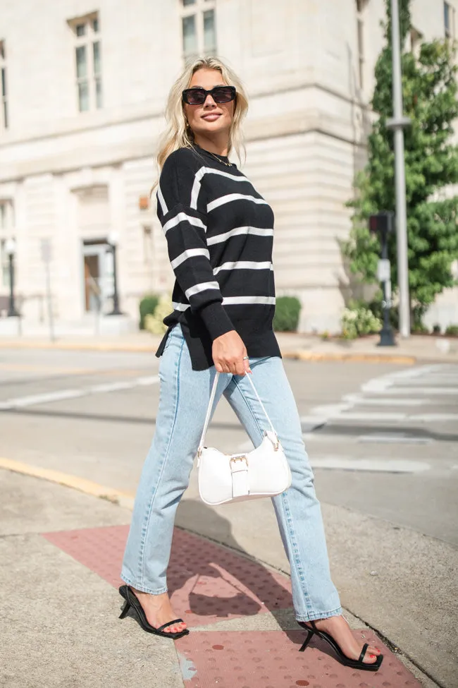 Crushing On You Black And Ivory Striped Crew Neck Sweater SALE