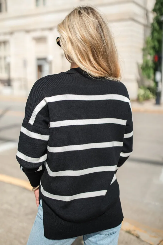 Crushing On You Black And Ivory Striped Crew Neck Sweater SALE