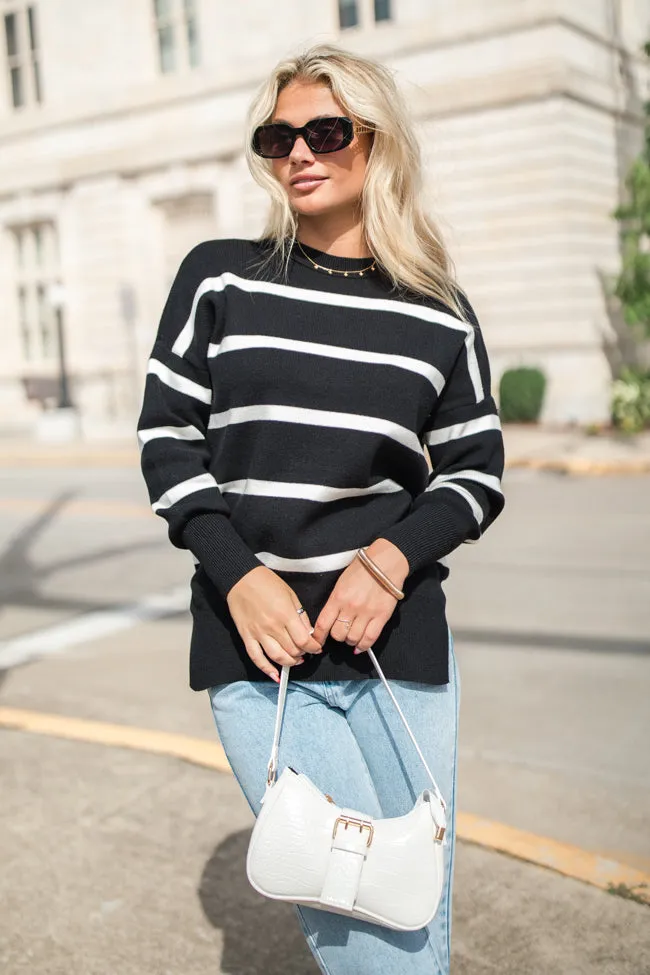 Crushing On You Black And Ivory Striped Crew Neck Sweater SALE