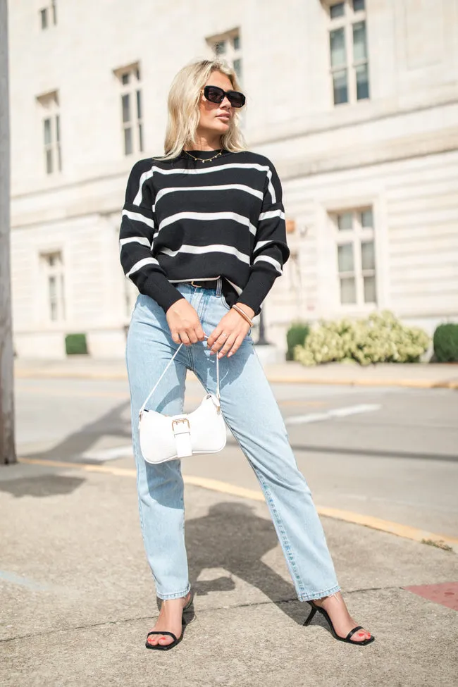 Crushing On You Black And Ivory Striped Crew Neck Sweater SALE