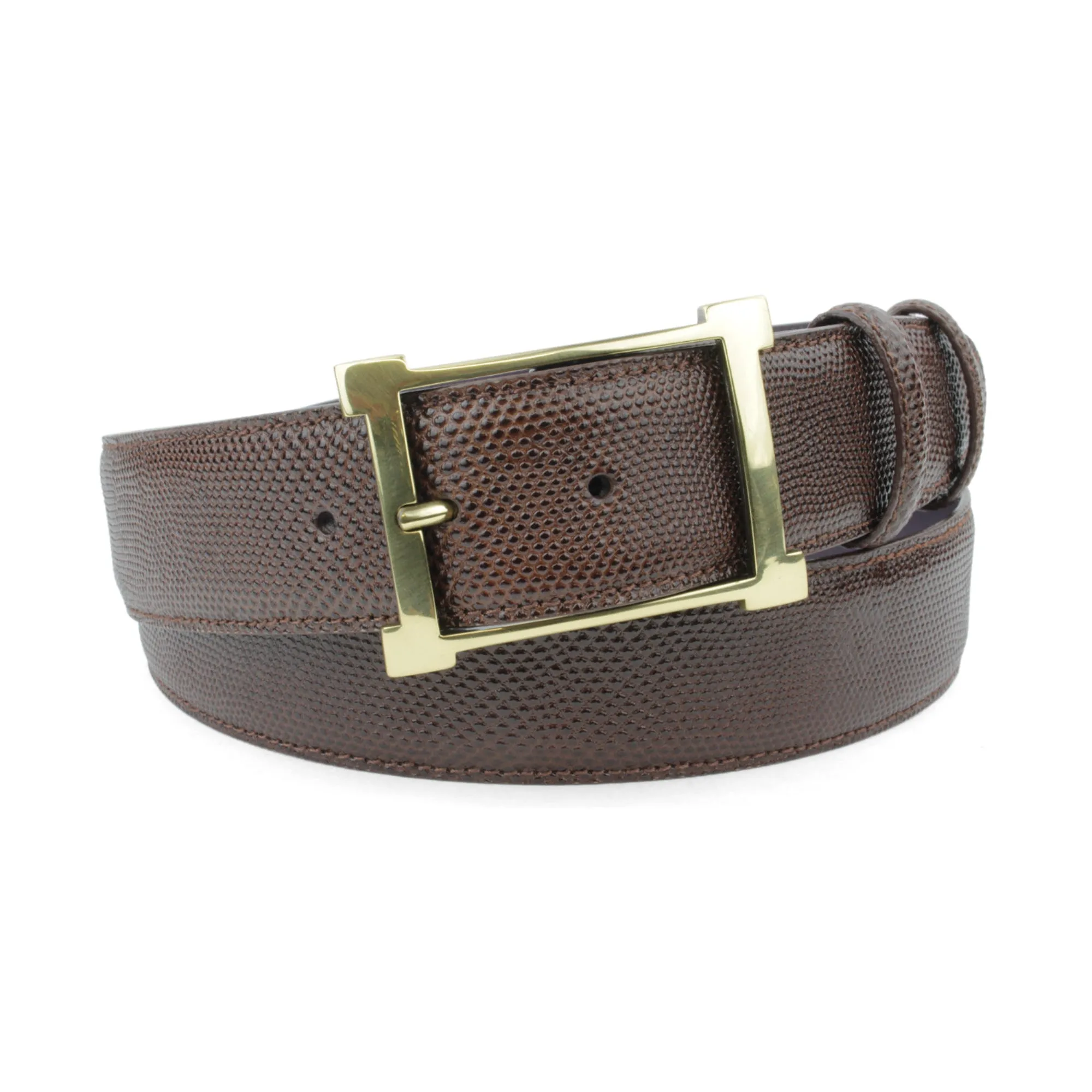 Dark Brown Carung Texture Frame Prong Belt