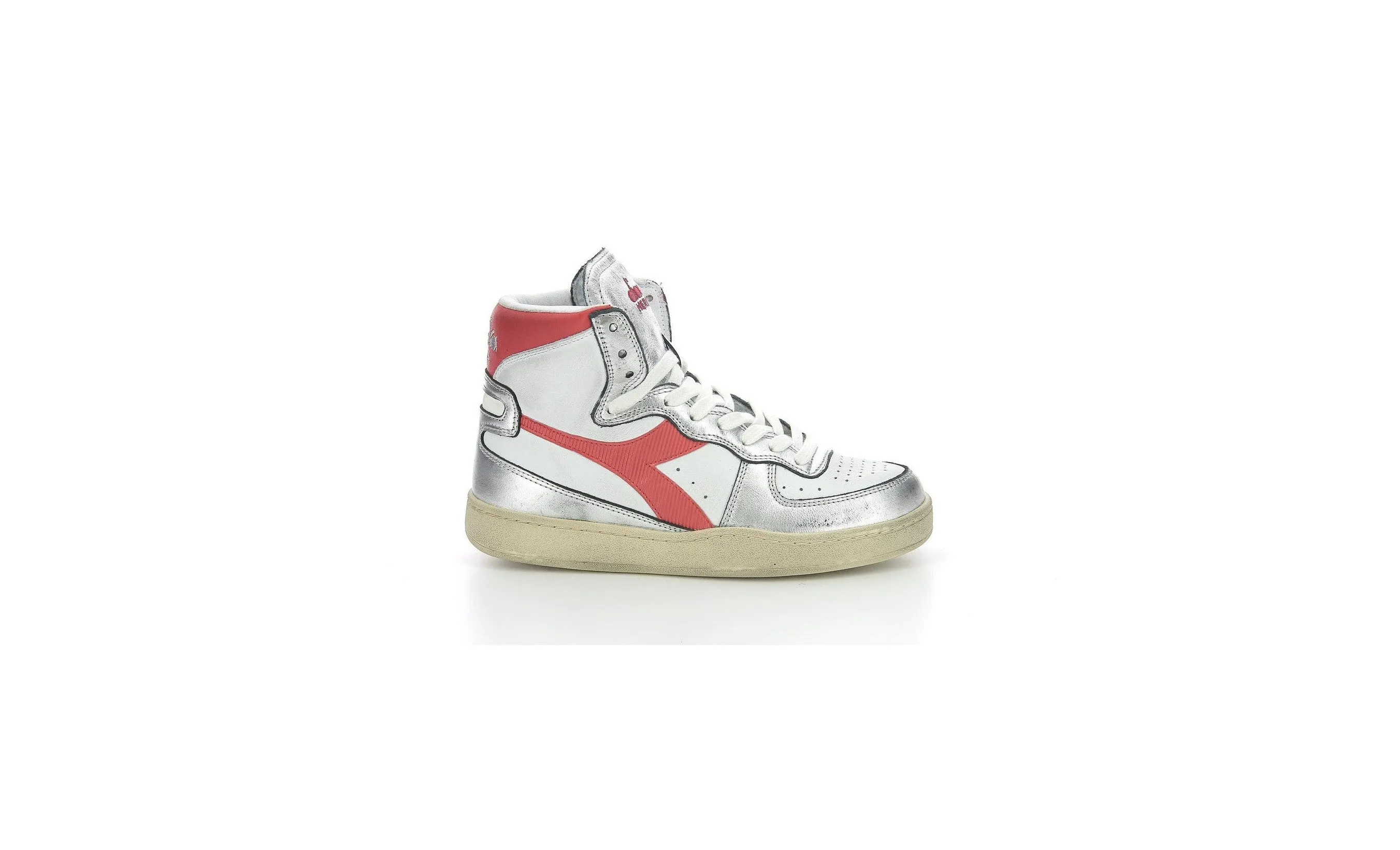 Diadora - Sneakers Haut Mi Bask Met Mix - White/Red/Silver - Mixte