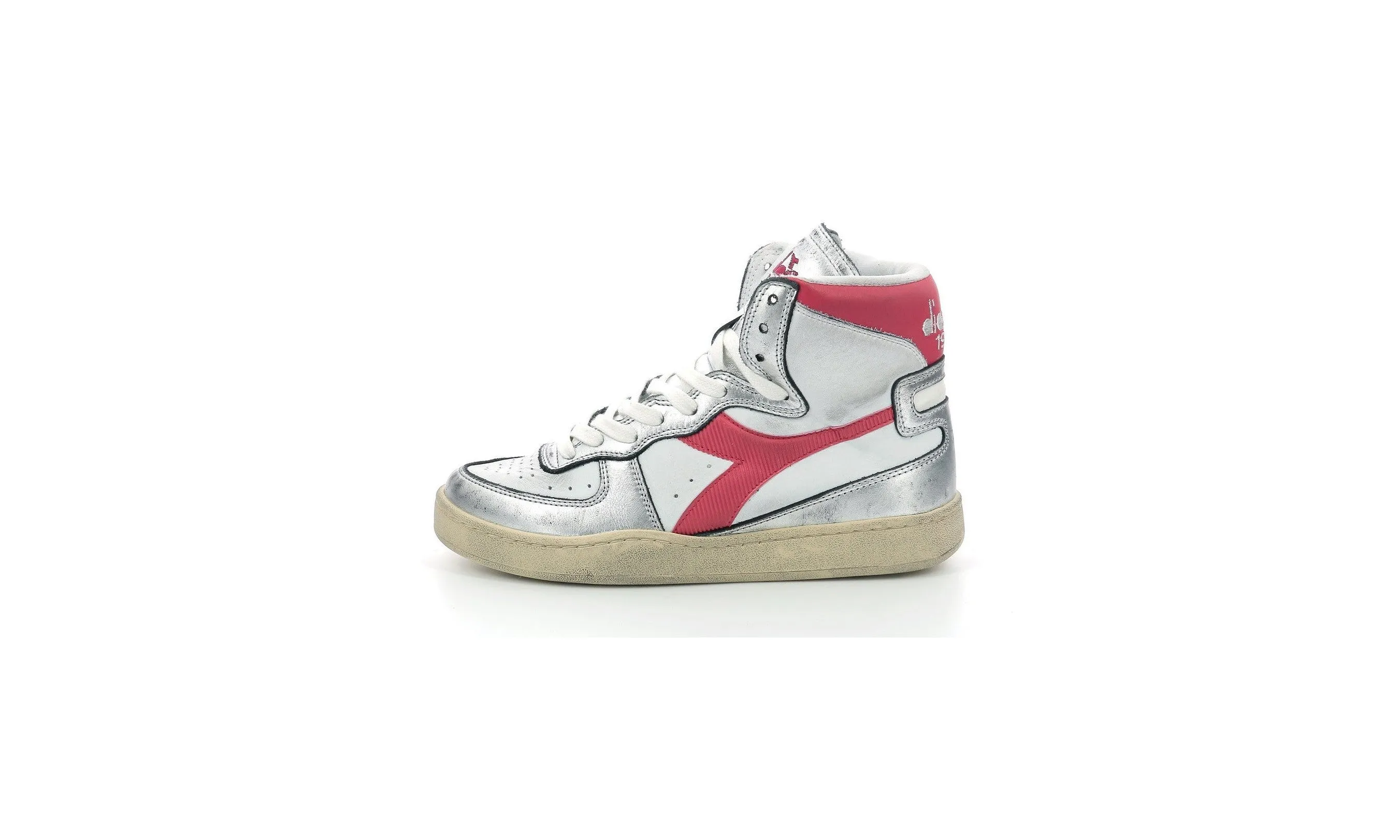 Diadora - Sneakers Haut Mi Bask Met Mix - White/Red/Silver - Mixte