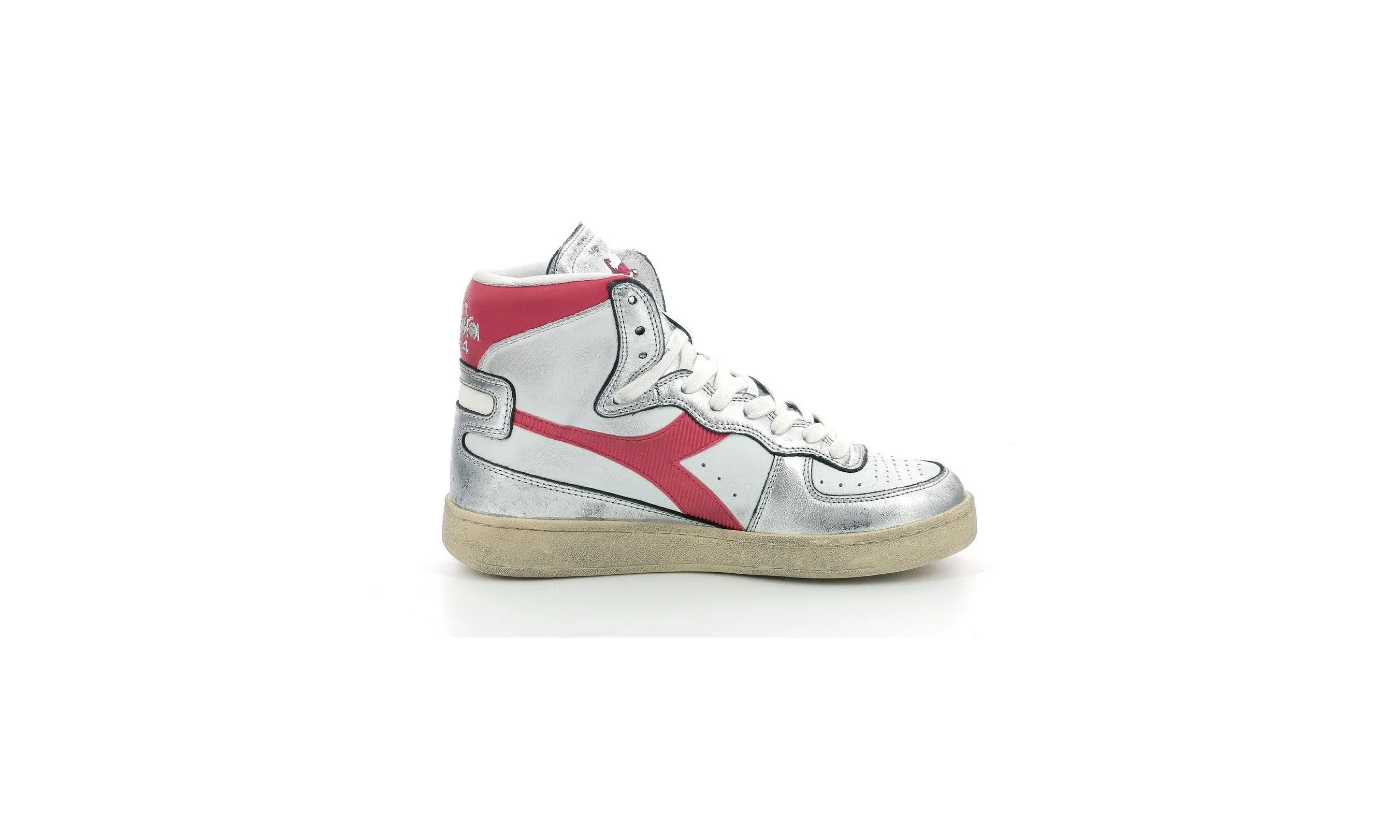 Diadora - Sneakers Haut Mi Bask Met Mix - White/Red/Silver - Mixte