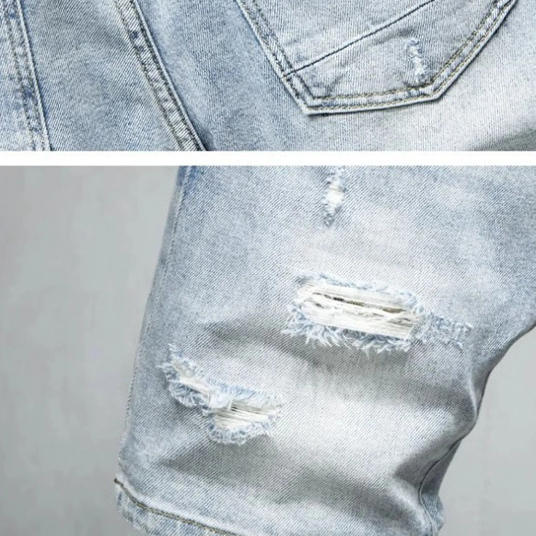 Distress-washed Light blue denim shorts for men