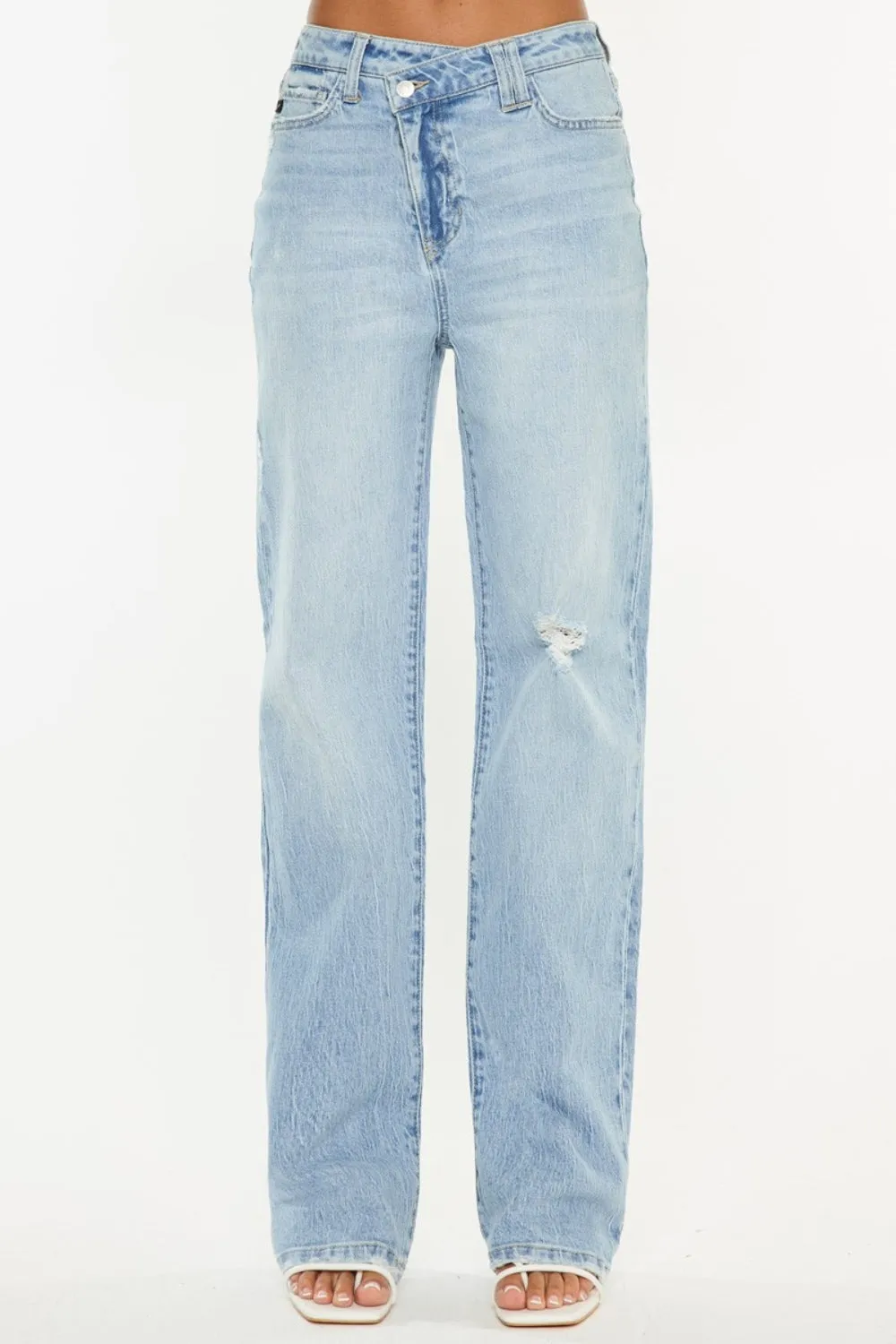 Distressed High Waist Straight Jeans