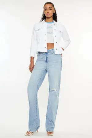 Distressed High Waist Straight Jeans