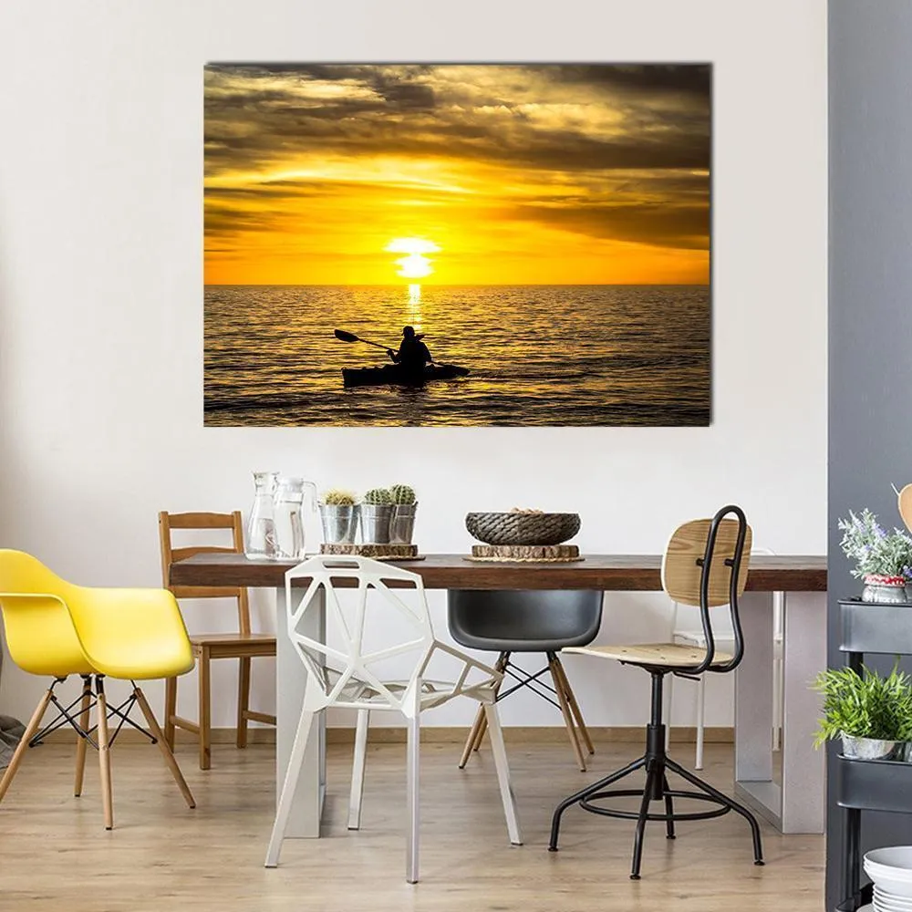 Fisherman In Kayak Canvas Wall Art