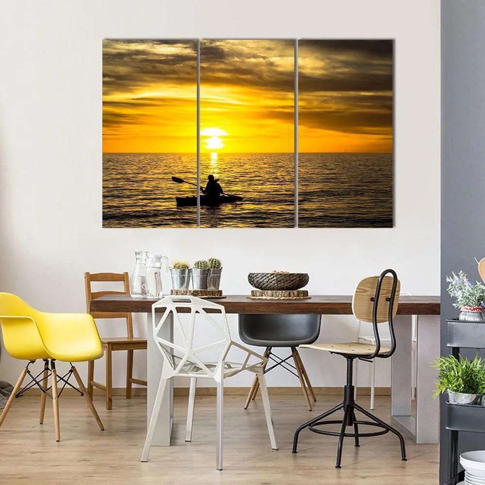 Fisherman In Kayak Canvas Wall Art