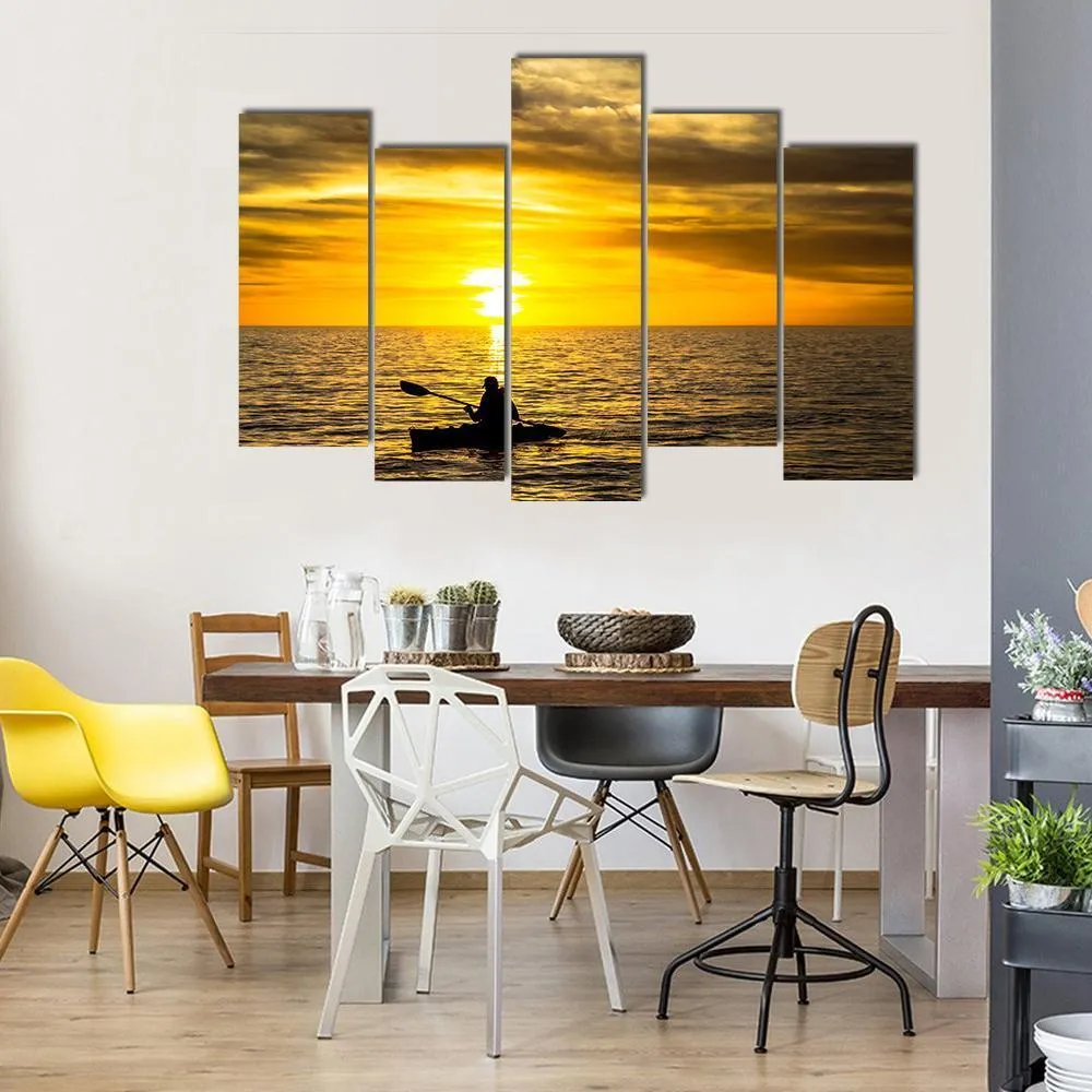 Fisherman In Kayak Canvas Wall Art