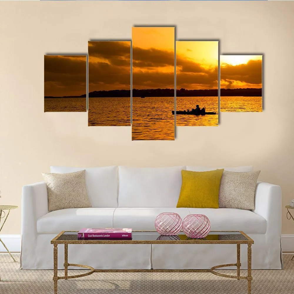 Fisherman Silhouette Canvas Wall Art